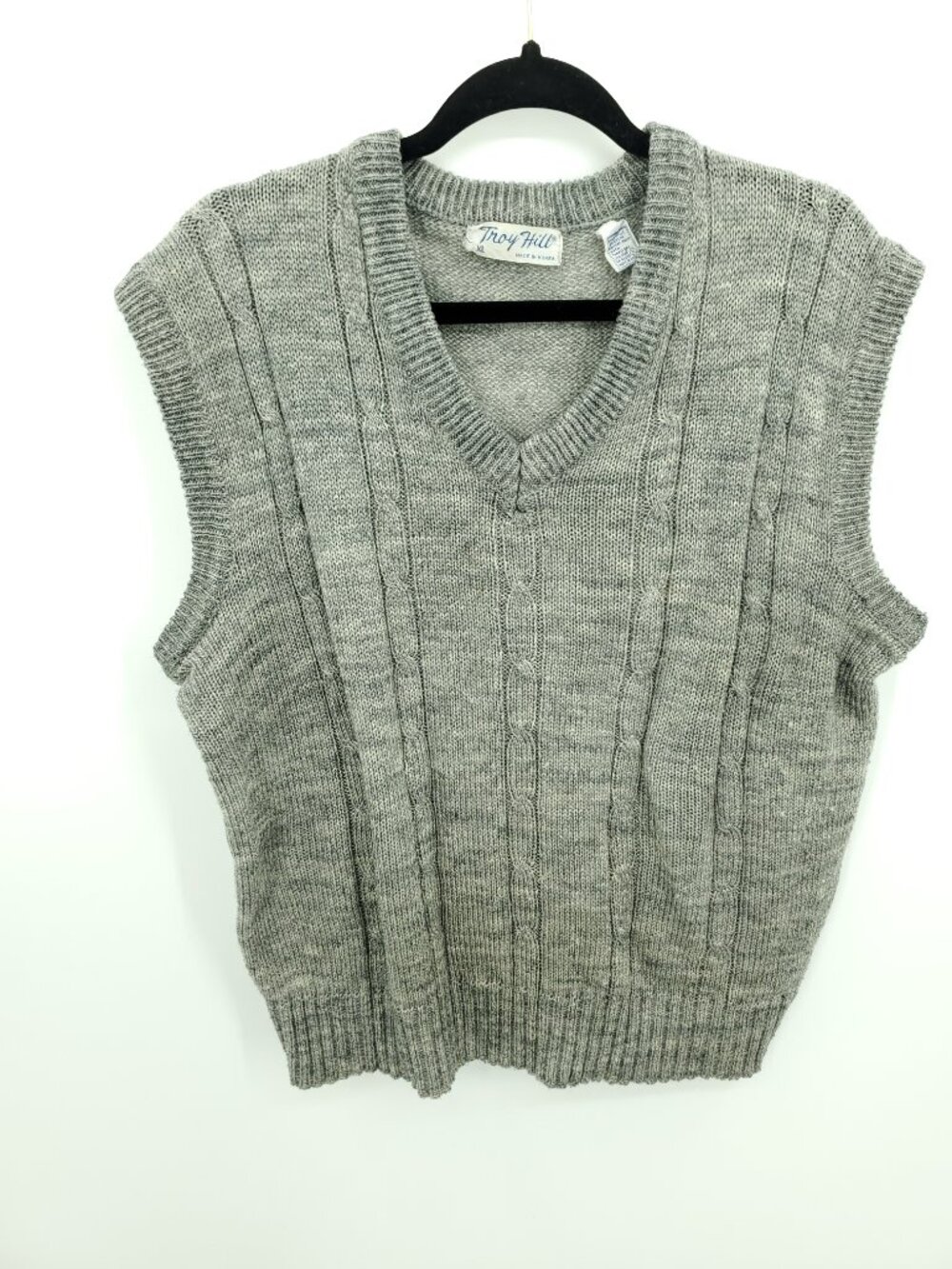 VTG Troy Hill V-Neck Sleeveless Knit Sweater/Vest Top XL Gray